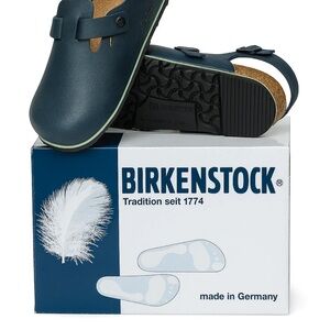 RARE FIND! Birkenstock Navy Blue Slip-On Clogs with Olive Trim